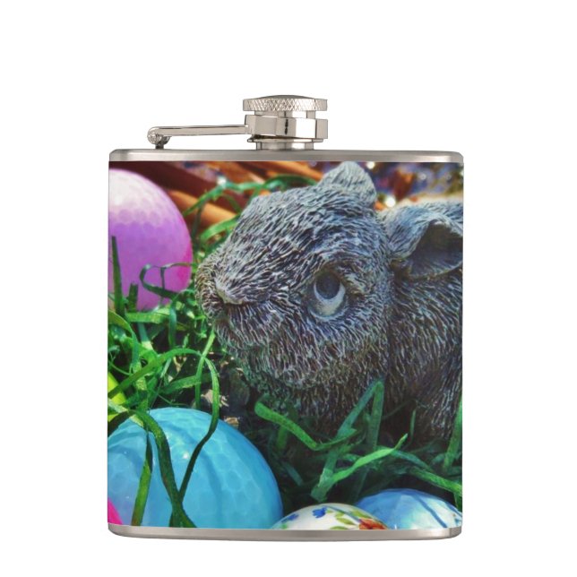 Easter Rabbit and golf ball basket Hip Flask (Front)