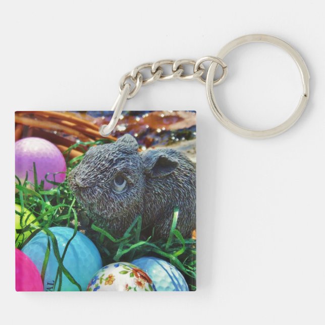 Easter Rabbit and golf ball basket Keychain (Back)