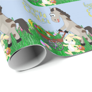 Easter Rabbit and Horse Collecting Eggs And Carrot Wrapping Paper