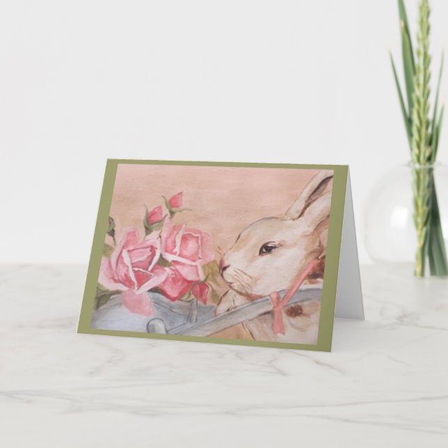 Easter Rabbit and Roses Card (Front)