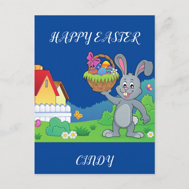 Easter rabbit, basket  personalized postcard. postcard (Front)