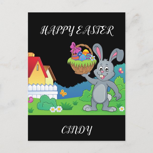 Easter rabbit, basket  personalized postcard. postcard (Front)