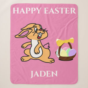 Easter rabbit & basket sherpa fleece blanket. blanket