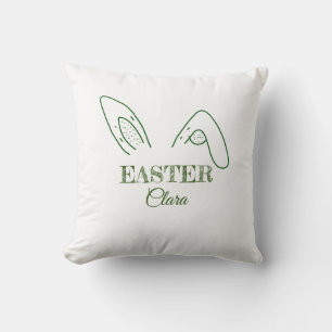 Easter rabbit bunny ears add name text editable te throw pillow