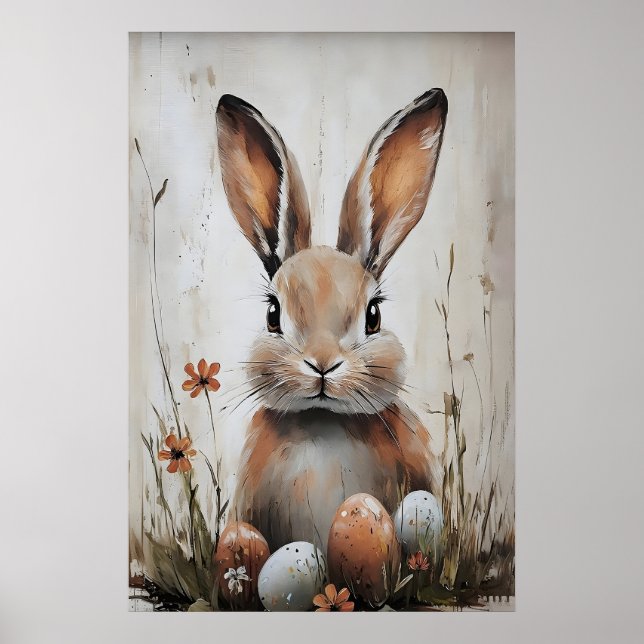 Easter rabbit bunny in flower print, rustic Easter Poster (Front)