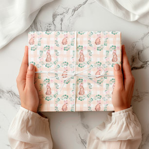 Easter Rabbit Bunny Watercolor Pink Pattern Wrapping Paper