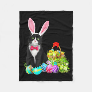 Easter Rabbit Cat Bunny Ears Eggs Happy Easter Day Fleece Blanket