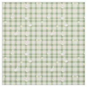 Easter Rabbit Chicken Green Plaid Pattern Fabric