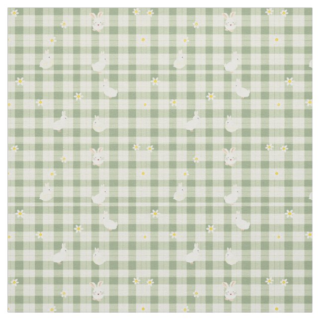 Easter Rabbit Chicken Green Plaid Pattern Fabric (Swatch)