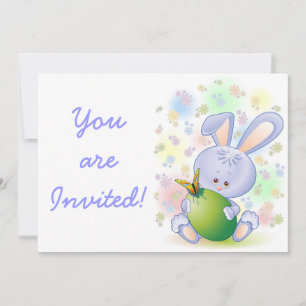 Easter Rabbit Egg and Flowers Invitation