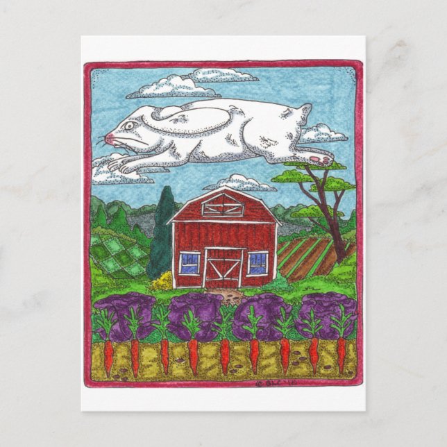 Easter Rabbit Farm Holiday Postcard (Front)