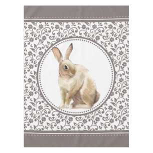 Easter Rabbit Floral brown Tablecloth