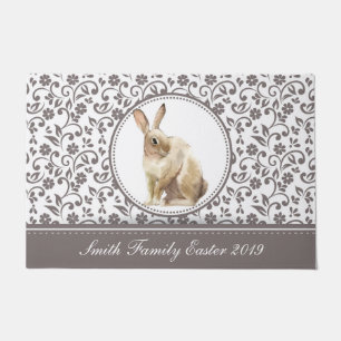 Easter Rabbit Floral Family Personalized Doormat