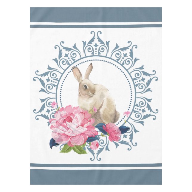 Easter Rabbit Floral Tablecloth (Front)