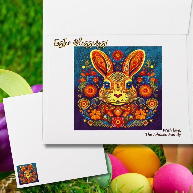 Easter Rabbit - Folk Art - Personalizable Easter Envelope (Creator Uploaded)