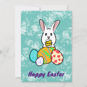 Easter Rabbit Holding a Banner on Easter Eggs