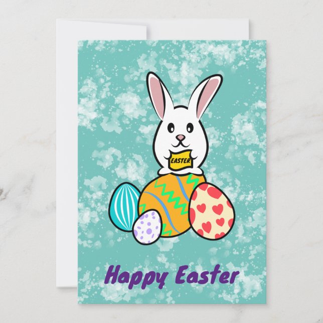 Easter Rabbit Holding a Banner on Easter Eggs (Front)