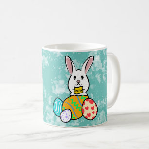 Easter Rabbit Holding a Banner on Easter Eggs Coffee Mug