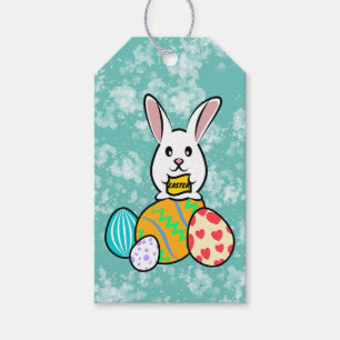 Easter Rabbit Holding a Banner on Easter Eggs Gift Tags