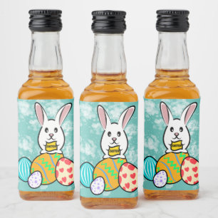Easter Rabbit Holding a Banner on Easter Eggs Liquor Bottle Label