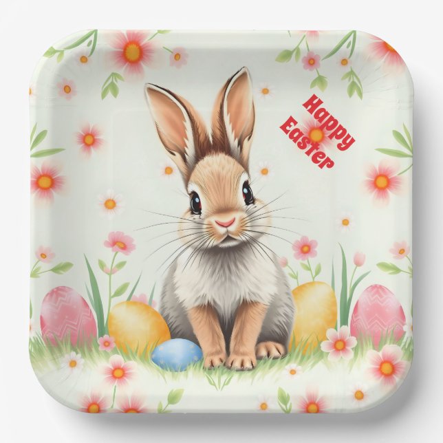 Easter Rabbit Holiday Modern Collection Paper Plate (Front)