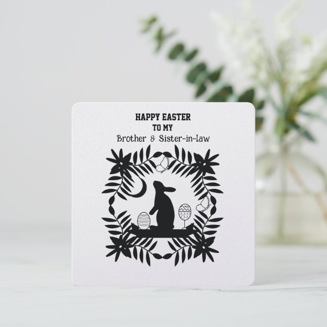 Easter Rabbit In Wreath Brother and Sister-in-law Holiday Card (Standing Front)