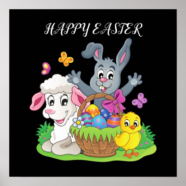 Easter rabbit, lamb & chick poster. poster (Front)