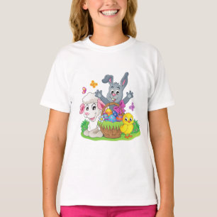 Easter rabbit, lamb & chick puzzle girl's t-shirt. T-Shirt