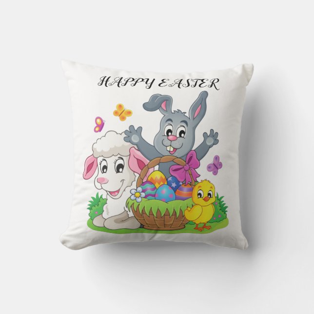 Easter rabbit, lamb & chick throw pillow. throw pillow (Front)