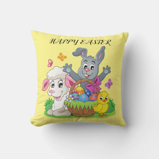 Easter rabbit, lamb & chick throw pillow. throw pillow (Front)