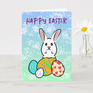 Easter Rabbit on Easter Eggs Card