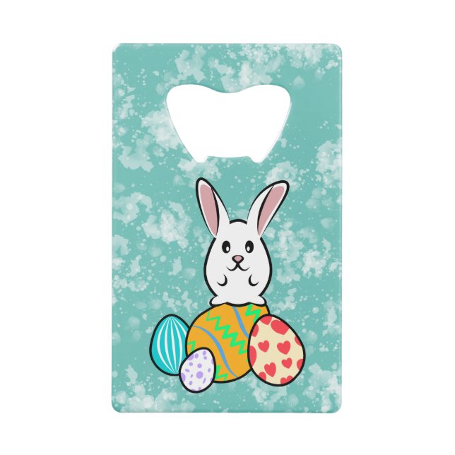 Easter Rabbit on Easter Eggs Credit Card Bottle Opener (Front)