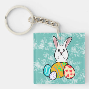 Easter Rabbit on Easter Eggs Keychain