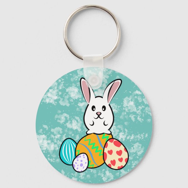 Easter Rabbit on Easter Eggs Keychain (Front)
