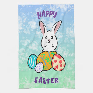 Easter Rabbit on Easter Eggs Kitchen Towel