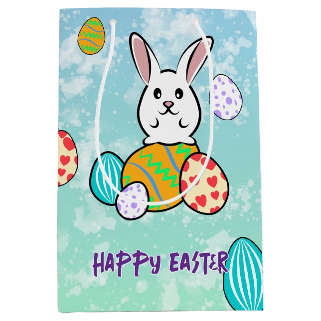 Easter Rabbit on Easter Eggs Medium Gift Bag (Front)