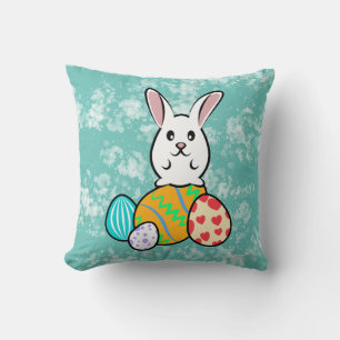 Easter Rabbit on Easter Eggs Throw Pillow