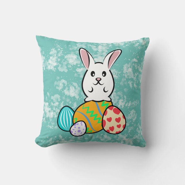 Easter Rabbit on Easter Eggs Throw Pillow (Front)