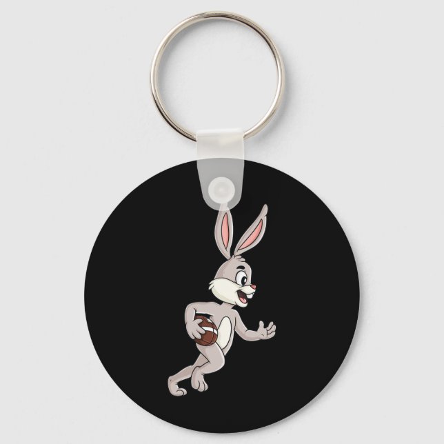 Easter Rabbit Running With A Football Fun Boys Gir Keychain (Front)
