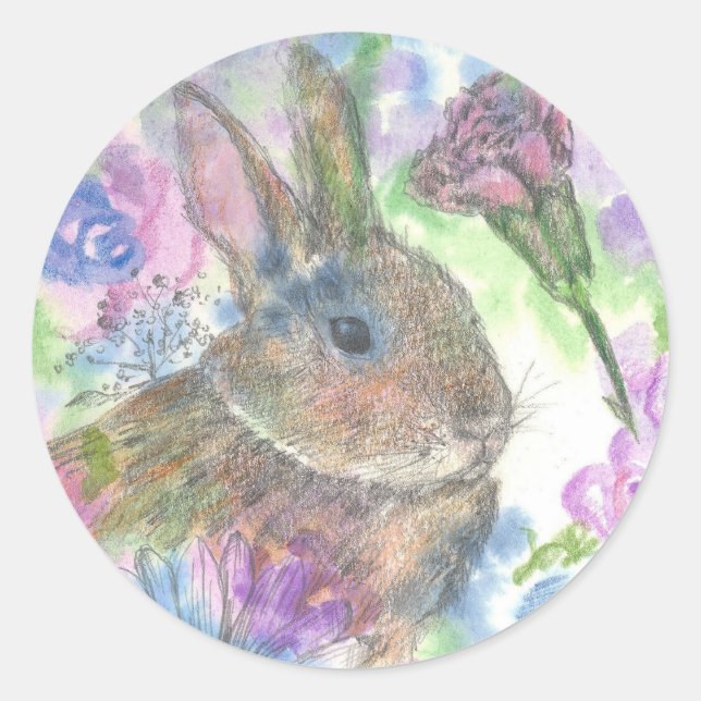 Easter Rabbit Spring Garden Classic Round Sticker (Front)