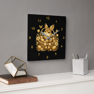 Easter rabbit square wall clock