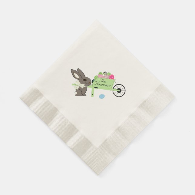 Easter Rabbit w Wheelbarrow of Eggs Paper Napkins (Corner)