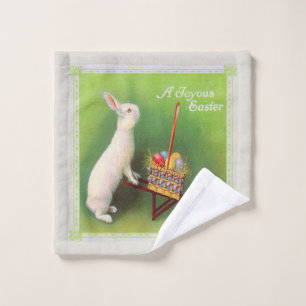 Easter Rabbit Wheelbarrow Coloured Eggs Green Wash Cloth