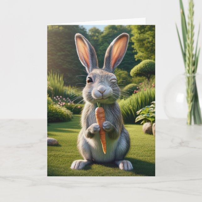 Easter Rabbit With a Carrot Holiday Card (Front)