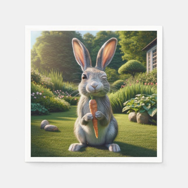Easter Rabbit With a Carrot Napkin (Front)