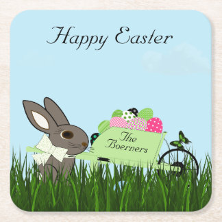 Easter Rabbit with a wheelbarrow of eggs coasters