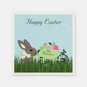 Easter Rabbit with a Wheelbarrow of Eggs Napkins