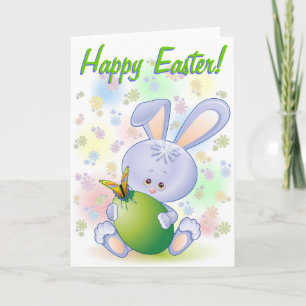 Easter Rabbit with Egg and Flowers Holiday Card