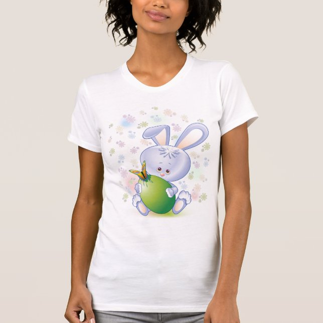 Easter Rabbit with Egg and Flowers T-Shirt (Front)