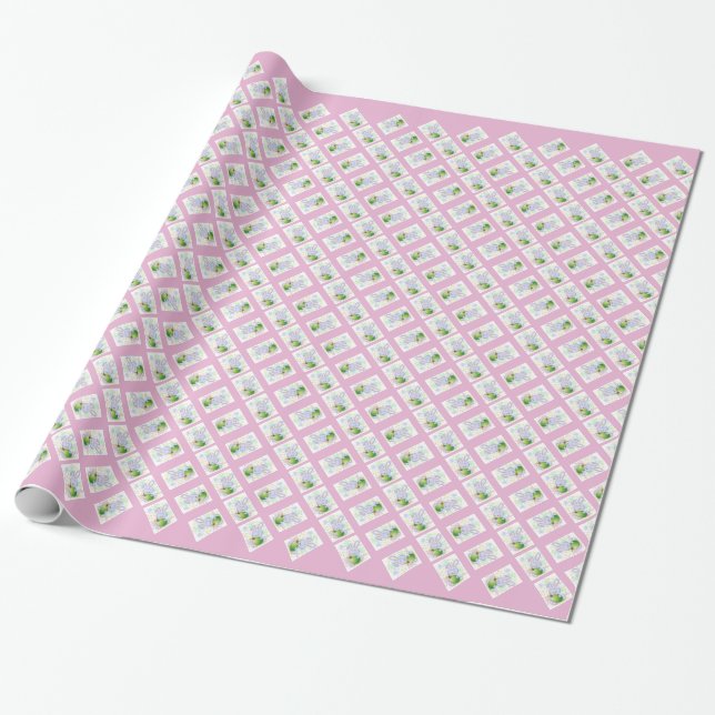 Easter Rabbit with Egg and Flowers Wrapping Paper (Unrolled)